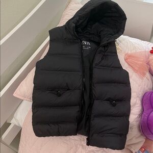 Zara Black Hooded Puffer Vest for Kids
